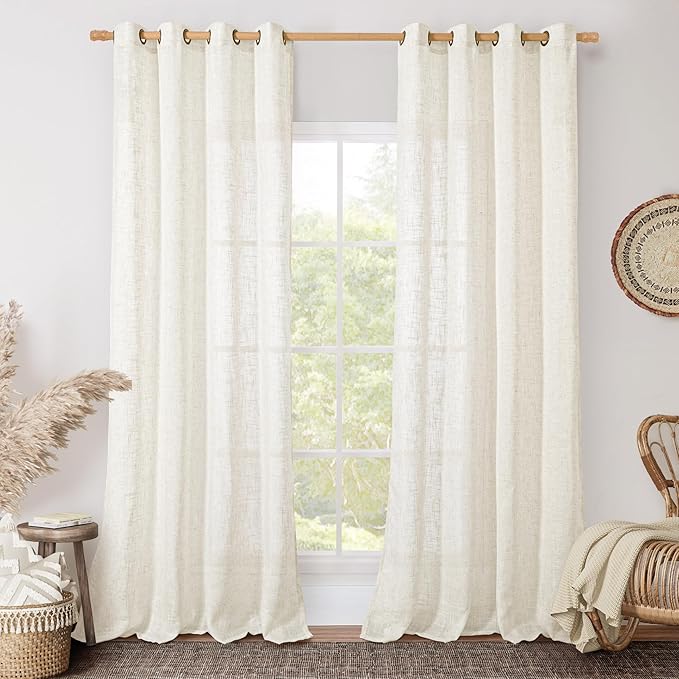 Linen Curtains 108 Inches Long for Living Room, Bronze Grommet Linen Textured by LAMIT
