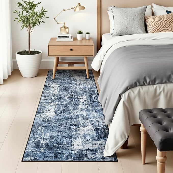 Rugflix 2x6 Runner Rug for Hallway, Washable Navy Blue Kitchen Runners | - Image 9