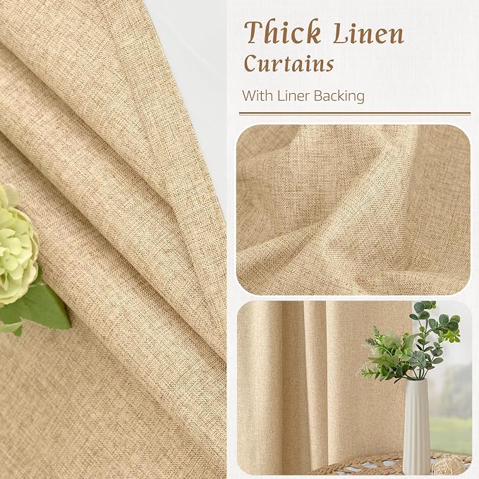 72 Inch Natural 100% Blackout Linen Curtains - Image 8