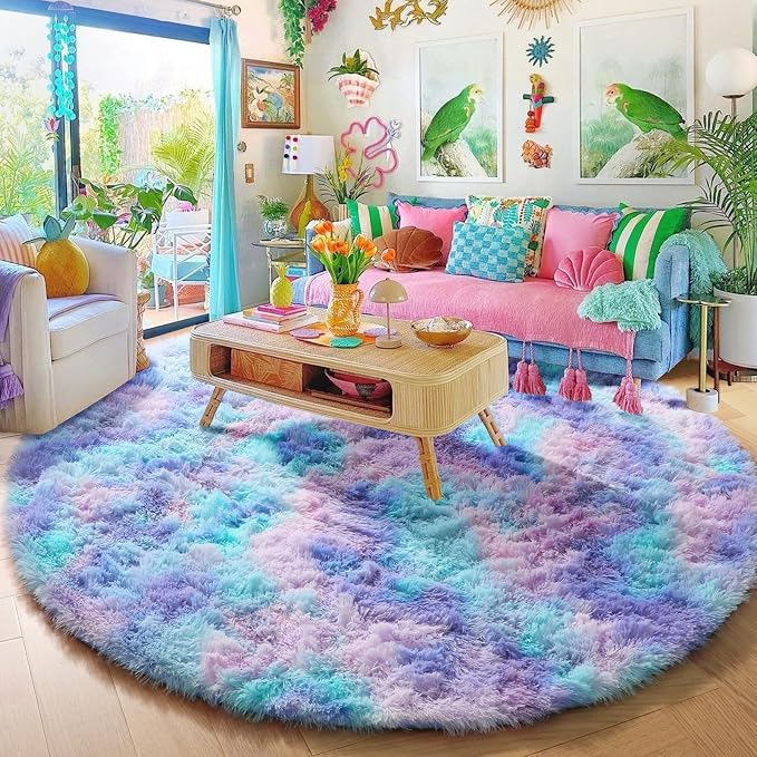 Amdrebio Purple Rainbow Mermaid Round Area Rug 6Ft - Image 6