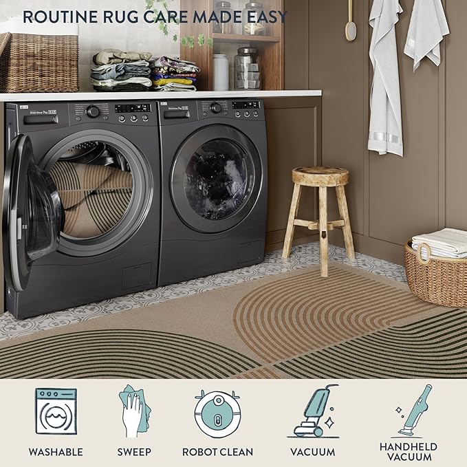 Lahome Modern Rainbow 8x10 Rug, Natural Brown Easy Jute Indoor Outdoor Rug | - Image 5