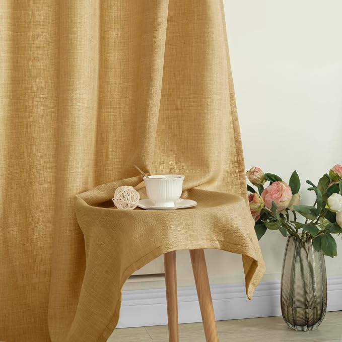 Linen Curtains 95 Inch Length for Living Room 2 Panels, Caramel Brown | Semi - Image 7