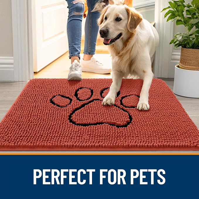 OLANLY Dog Door Mat for Muddy Paws 30x20, Paw Print Design Chenille Mud Mat | - Image 6