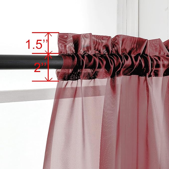 OWENIE Sheer Curtains 54 inches Long 2 Panels Set, Rod Pocket Curtain Sheers for Living Room/Bedroom, Light Filtering Voile Panels Drapes Small Window Treatments, 42" W x 54" L, Burgundy Red