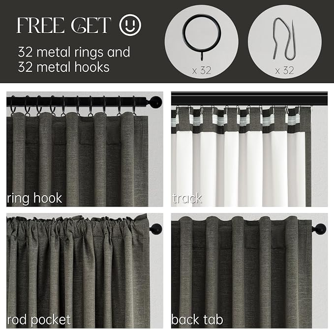 Topfinel Dark Grey Black Out Curtains 63 Inch Long - Image 3