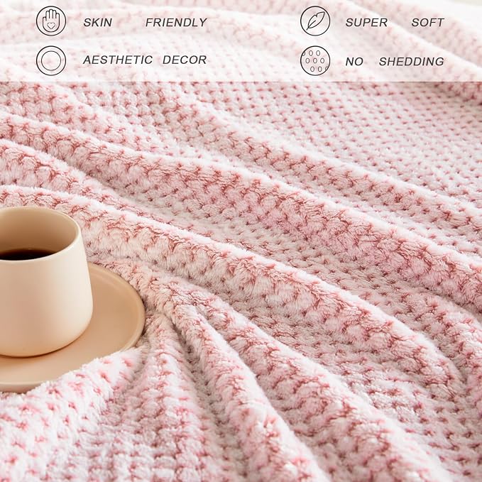 Exclusivo Mezcla Soft Waffle Fleece Bed Blanket King Size, Heather Pink | - Image 6