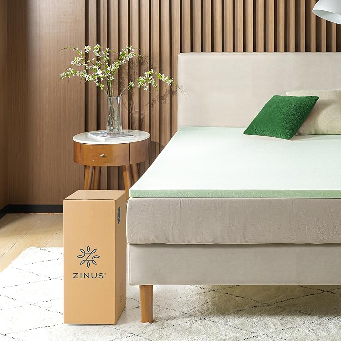 ZINUS 1.5 Inch Green Tea Memory Foam Mattress Topper, Smaller, More Convenient WonderBox Packaging, Pressure-Relieving Layers, CertiPUR-US Certified, King