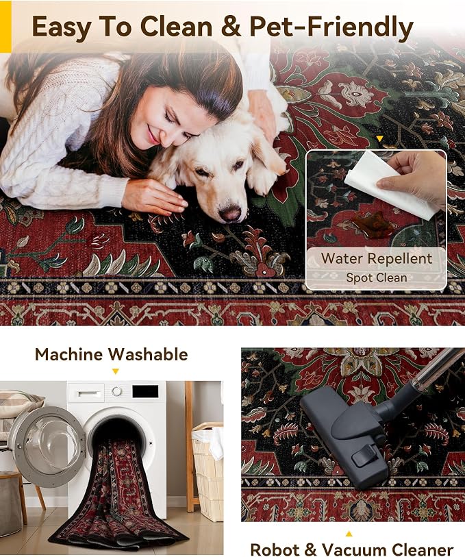 RELEANY Washable Area Rug, Large 9'x12', Water Repellent, Pet Friendly - Image 6