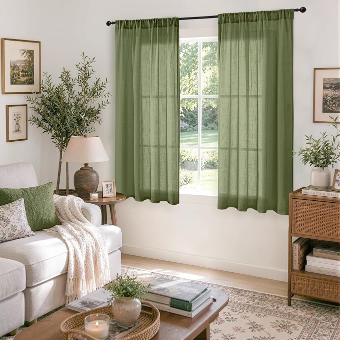 BGment Green Linen Curtains 48 Inches Long - Image 2