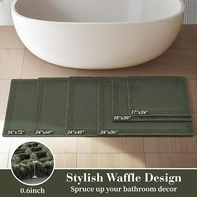 RESARE Waffle Bathroom Runner Rugs, Non Slip Boho Bath Mat 24"x72" Green | Long - Image 5