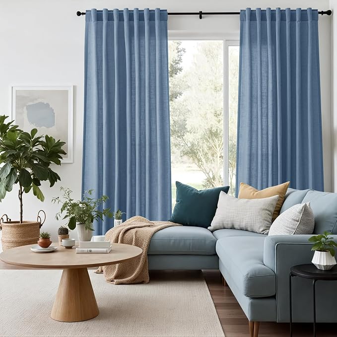 Stone Blue Linen Curtains 90 Inch Length - Image 6