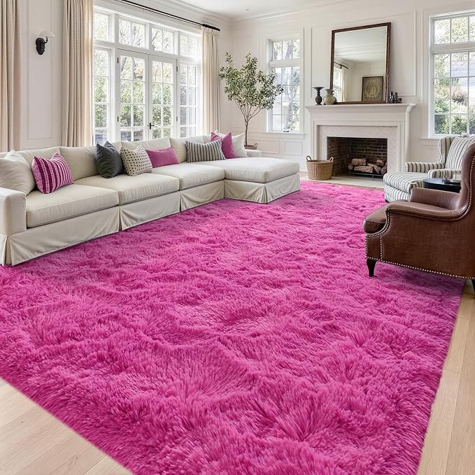 10x14 Extra Large Hot Pink Fluffy Soft Area Rug Non-Slip - Image 2