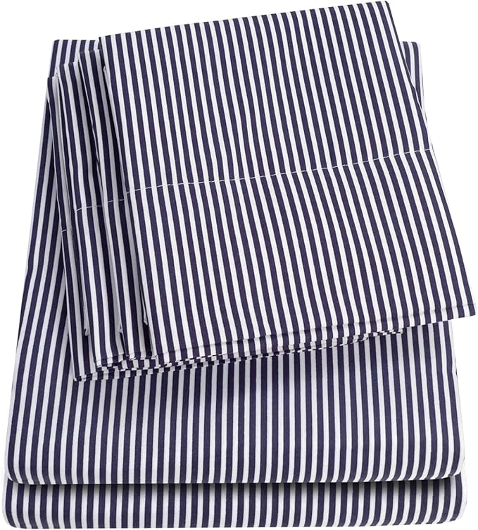 Twin Size Bed Sheets - 4 Piece 1500 Supreme Collection Fine Brushed Microfiber Deep Pocket Twin Sheet Set Bedding - 1 EXTRA PILLOW CASES, GREAT VALUE, Twin, Classic Stripe Navy