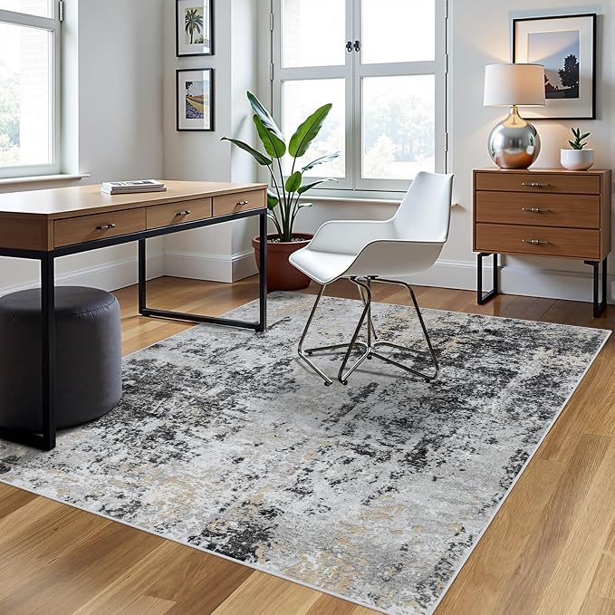 4x6 Area Rugs for Living Room Washable Bedroom Dining Room Black Grey Gold | - Image 3