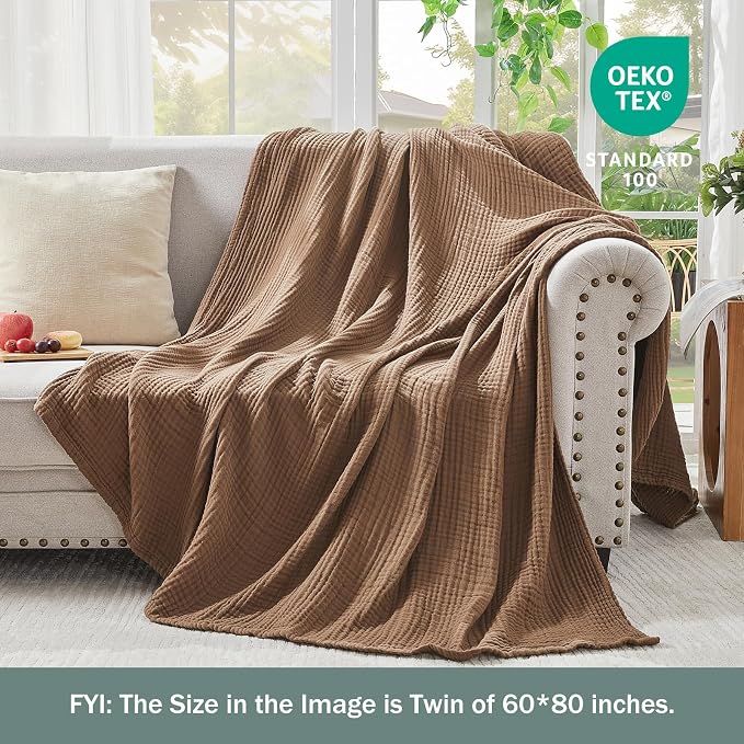 EMME Muslin Blankets for Adults Throw Blanket for Couch Breathable Gauze Soft - Image 3