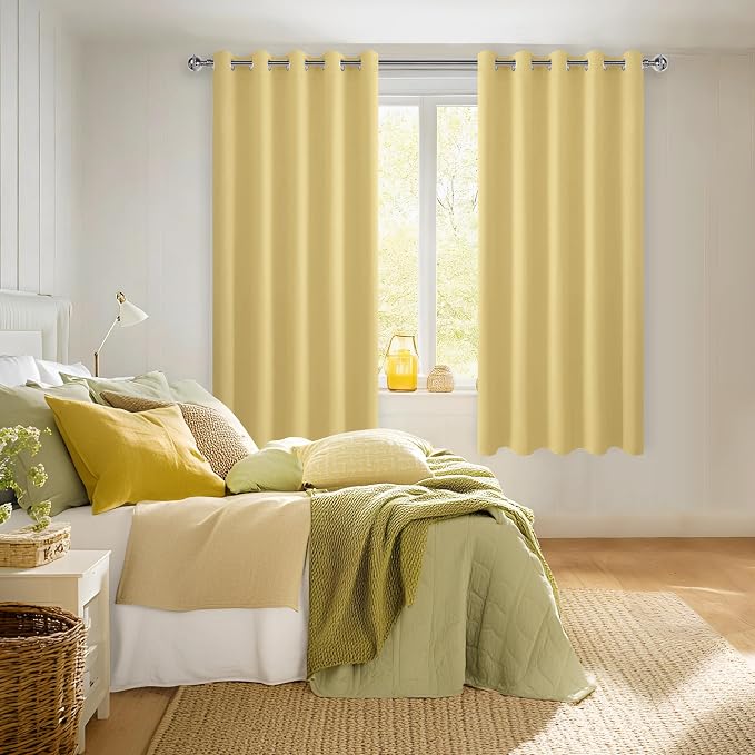 Blackout Curtains for Bedroom, 60 x 63 Inches Length, Light Yellow | Thermal - Image 6