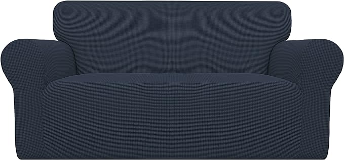 Easy-Going Stretch Oversized Loveseat Couch Covers Washable Dark Blue | 1-Piece by Easy-Going
