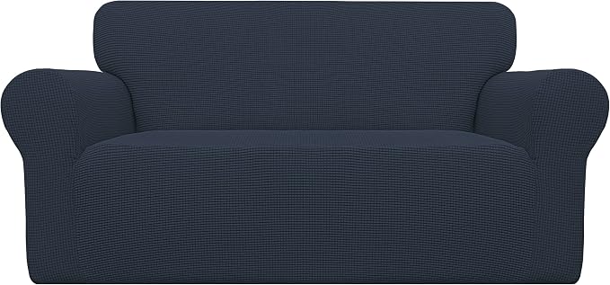 Easy-Going Stretch Loveseat Couch Covers Washable Dark Blue | 1-Piece Loveseat by Easy-Going