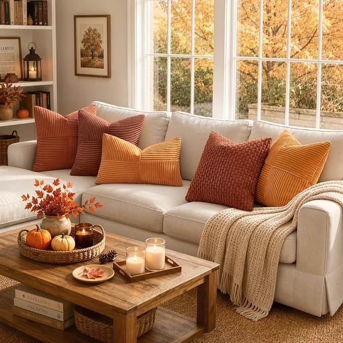 MIULEE Fall Burnt Decorative Euro Sham Pillow Covers 24x24 Inch 2 Pack | Boho - Image 6
