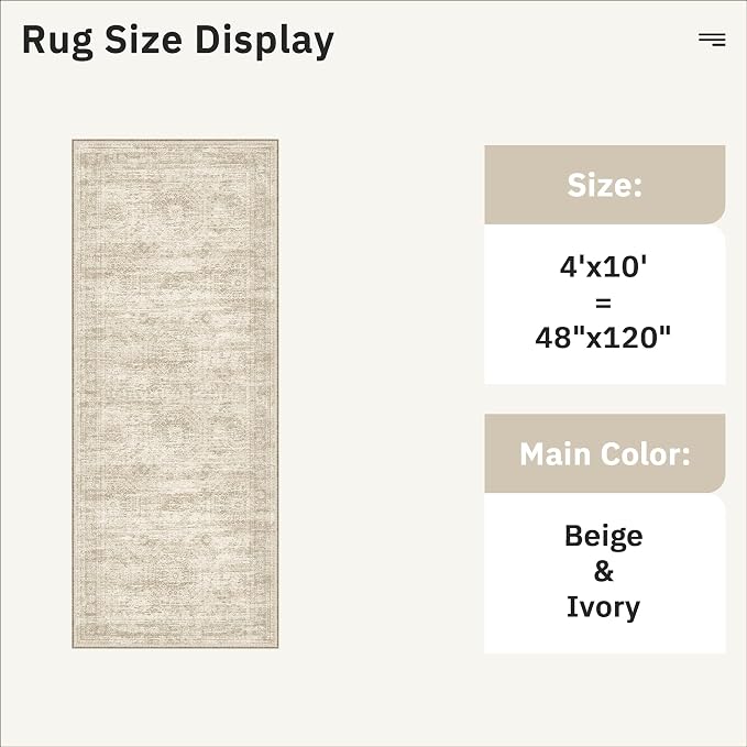 Soalmost Washable 4x10 Hallway Runner Rug Non-Slip Kitchen Entry Rugs Beige | - Image 5