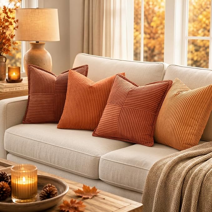 MIULEE Rust Fall Corduroy Decorative Euro Sham Pillow Covers 24x24 Inch - Image 6