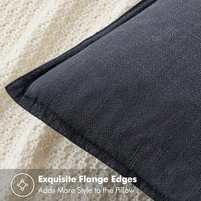 MIULEE Decorative Linen Pillow Covers 20x20 Inch Dark Gray | Boho Farmhouse​ - Image 2