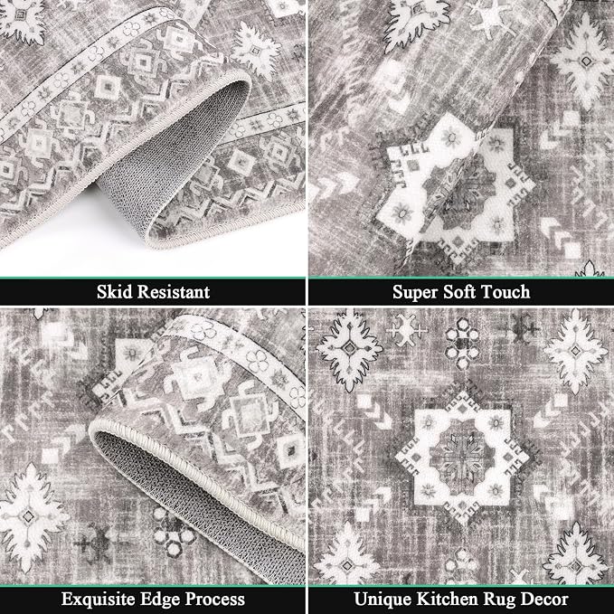 HEBE Boho Kitchen Rugs Set of 3, Non Slip Washable Kitchen Mats - Image 3