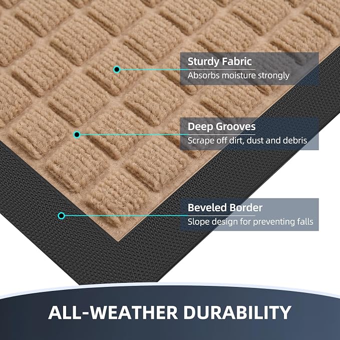 Front Door Mat Outside Entrance, Heavy Duty Waterproof Doormat | 29.5"x17" - Image 3