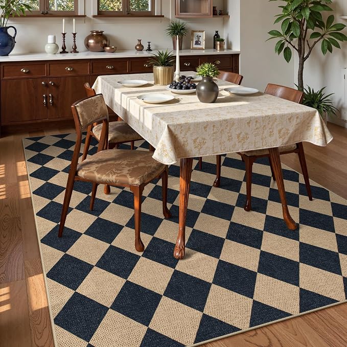 Lahome Checkered Easy Jute Outdoor Patio Rug, 6x9 Living Room Rugs Washable | - Image 8