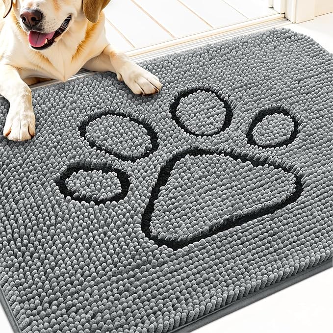 OLANLY Dog Door Mat for Muddy Paws 32x20, Paw Print Design Chenille Mud Mat | by OLANLY