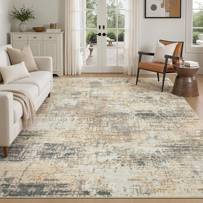 Rugflix 8x10 Area Rugs for Living Room, Washable Gold Beige Grey Large Rug | - Image 9