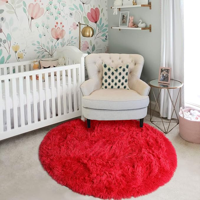 Amdrebio Red Shag Big Round Area Rug 6Ft - Image 8