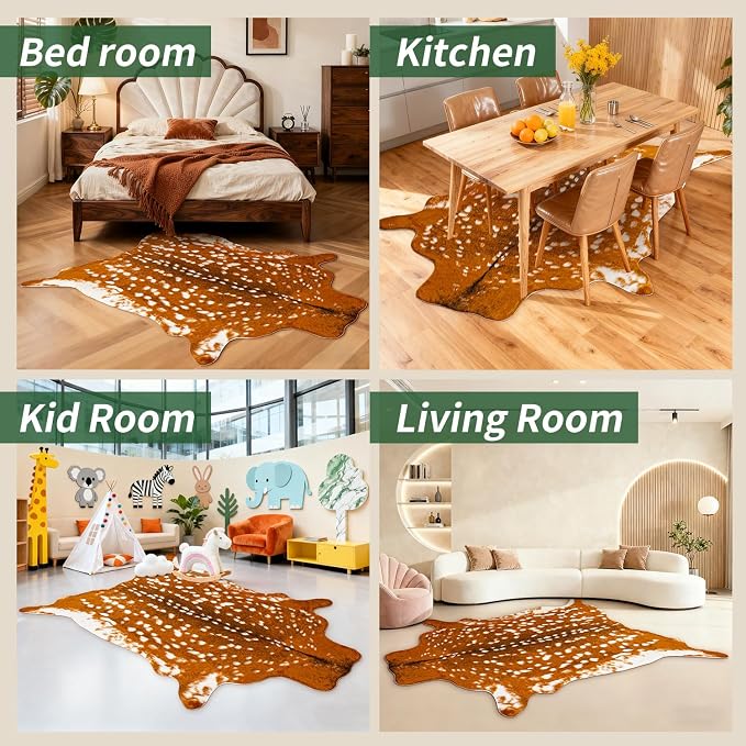 Huichenxing2021FURSTORE Faux Deer Hide Antelope Print Area Rug 5.3x6.6ft | Soft - Image 6