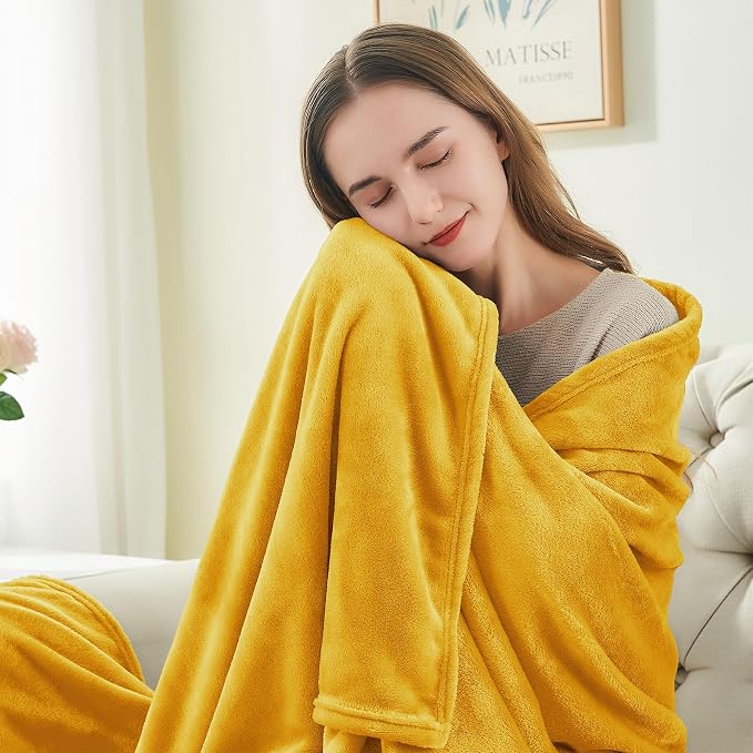 BEDELITE Fleece Blanket Soft Plush King Size Bed Blanket Yellow 108"x90" | - Image 3