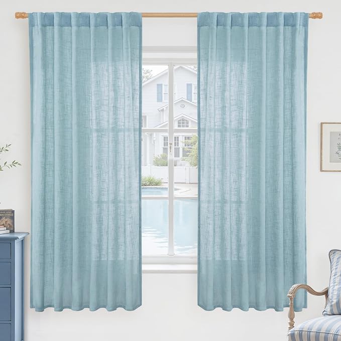 Semi Sheer Linen Curtains 63 Inch by LAMIT