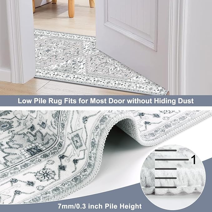 Yamaziot Washable Runner Rug, 2x8 Non-Slip Boho Vintage Hallway Kitchen Rug | - Image 6