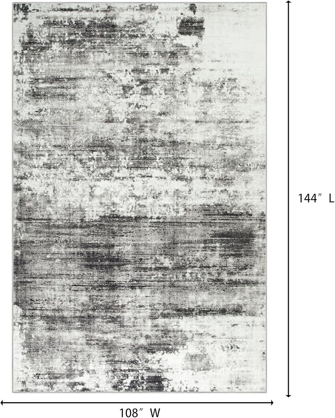9x12 Area Rugs for Living Room: Washable Abstract Black Grey Badroom Carpet | - Image 2
