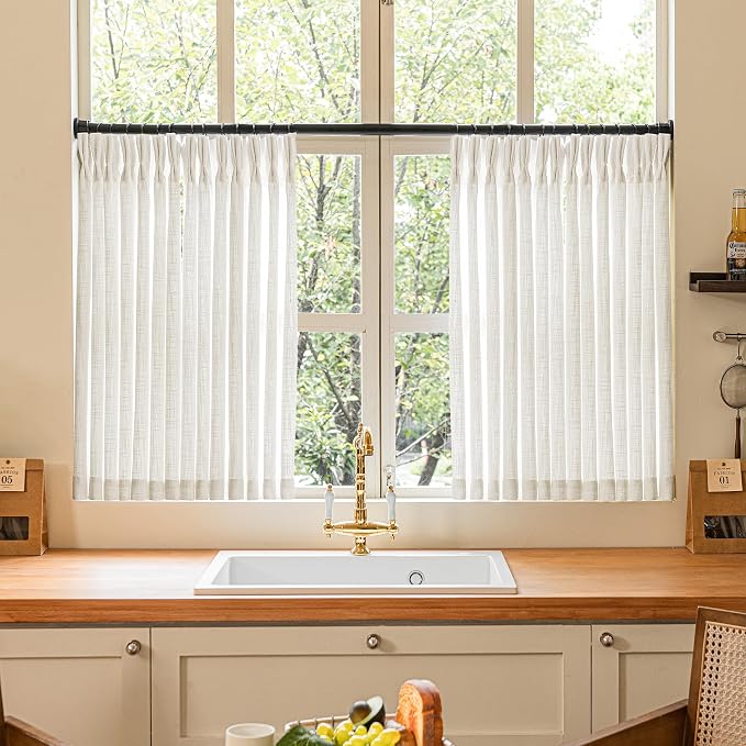 Pinch Pleated Linen 36 Inch Length Kitchen Curtains 2 Panels Set | Privacy by Twodrapes