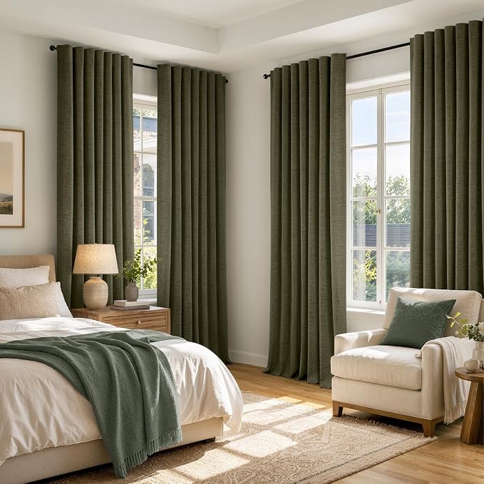 MIULEE 100% Blackout Linen Curtains 42 x 90 Inch Light Olive Green 2 Panels | - Image 8