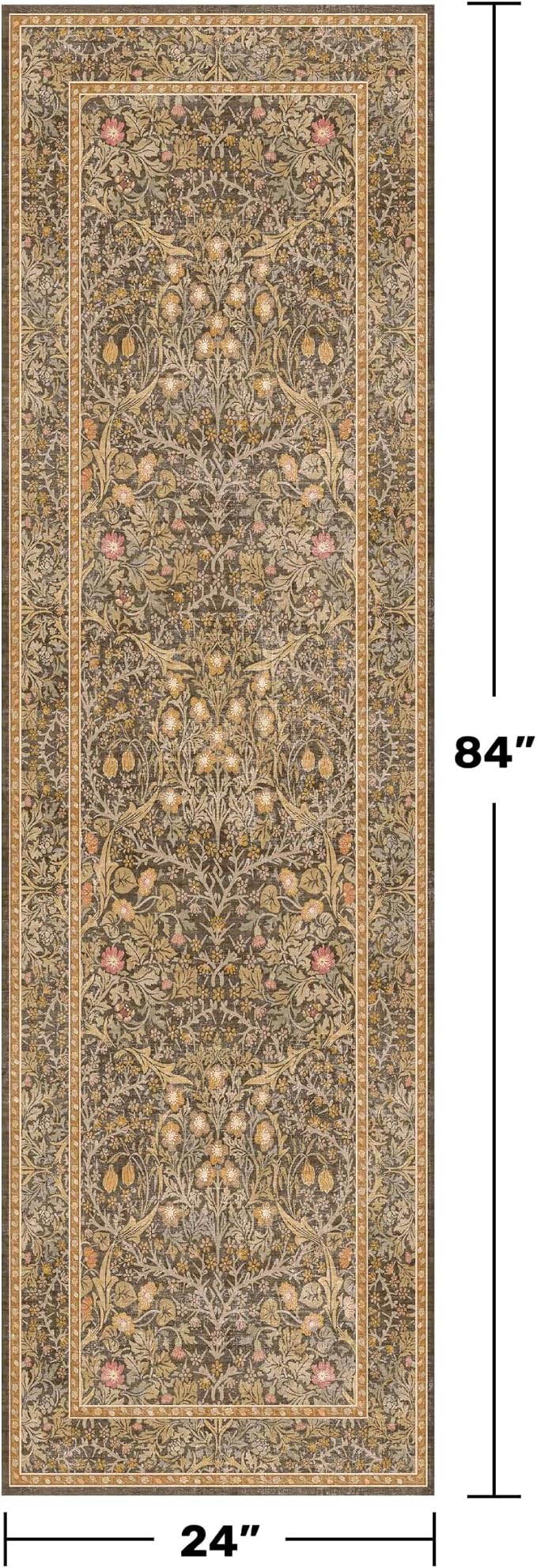 Non Slip 2x7 Gold Brown Runner Rugs - Image 2