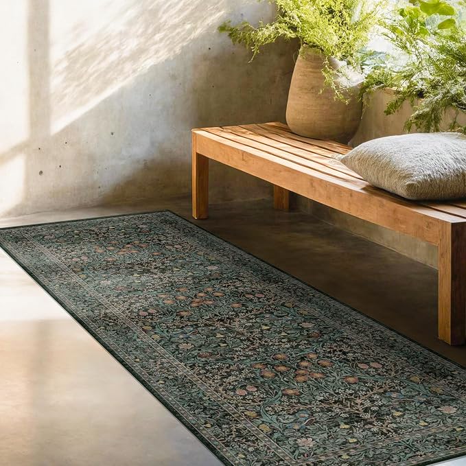Dark Green 2x5 Runner Rug Non Slip Washable - Image 7
