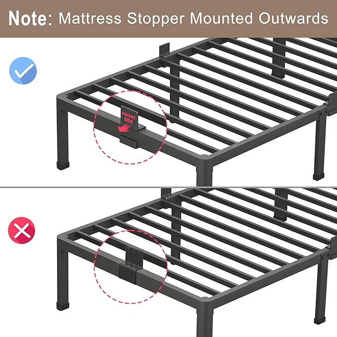 ROIL 7 inch Full Size Bed Frame with Round Corner Legs Mattress Retainers 3500LBS Heavy Duty Steel Slats No Box Spring Needed Platform Noise-Free Easy Assembly
