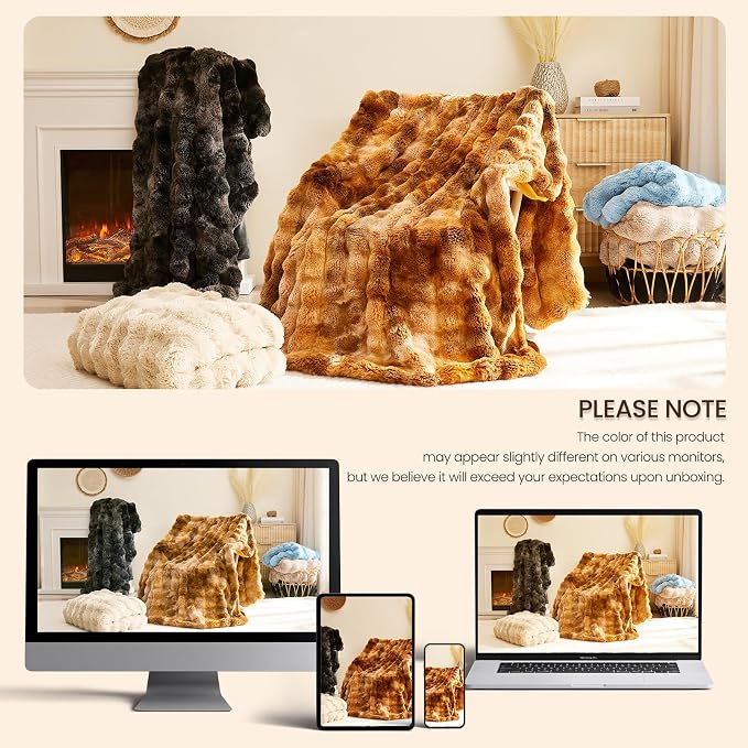 L'AGRATY Faux Rabbit Fur Throw Blanket - Image 8