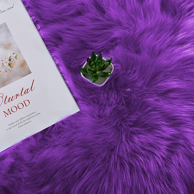 Latepis Round Fluffy Rug 5ft Purple Circle Rugs - Image 6