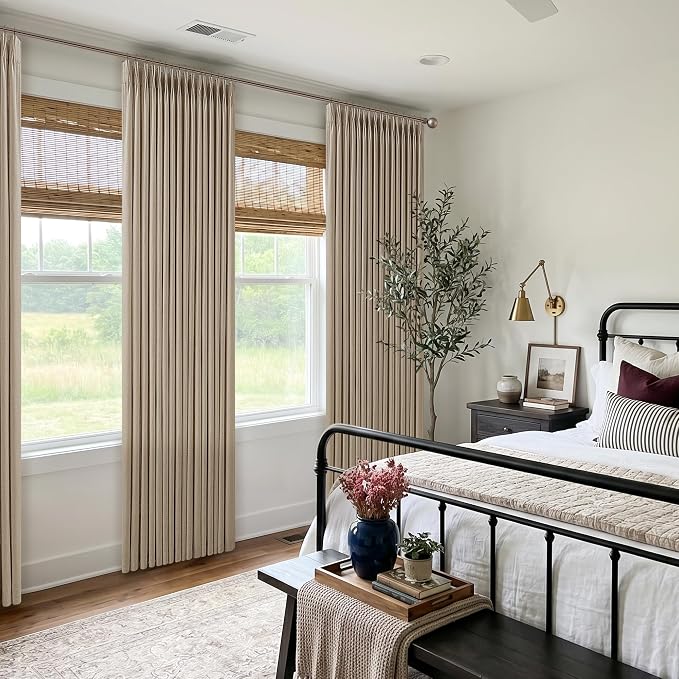 Camel Tan Linen Pleated Semi Sheer Privacy Back Tab Curtains 102 Inch Long | - Image 8