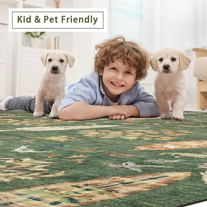 Washable Rugs 8x10 Area Rug for Living Room, Dining Room-Tree Green | Ultra - Image 6