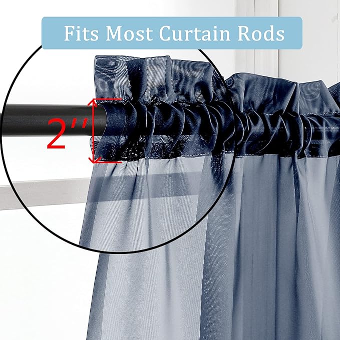 OWENIE Blue Sheer Curtains, Sheer Curtains 84 inch Length 2 Panels Set, Rod Pocket Voile Fimly Sheer Drapes for Living Room/Bedroom, 2pcs, Each 42" W x 84" L, Navy Blue
