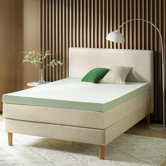 ZINUS 4 Inch Green Tea Memory Foam Mattress Topper, Smaller, More Convenient WonderBox Packaging, Pressure-Relieving Layers, CertiPUR-US Certified, Short Queen