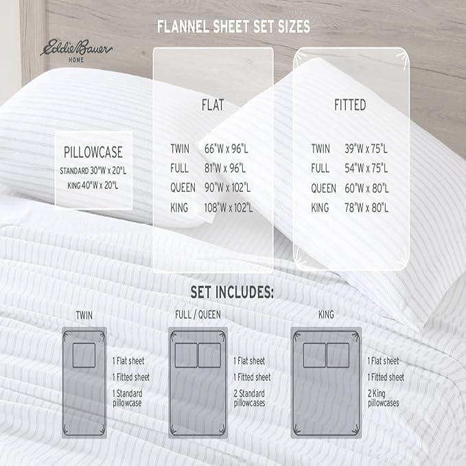 Eddie Bauer - Sheets, Cotton Flannel Bedding Set, Brushed for Extra Softness, Cozy Home Decor (Beacon Hill Ivory, King)