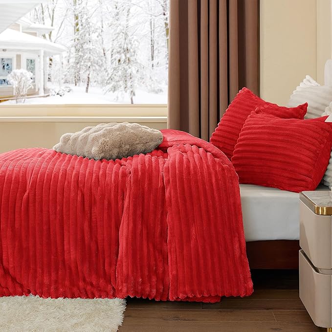 BEDELITE Fleece Twin Comforter Set -Super Soft & Warm Fluffy Red Bedding, Luxury Fuzzy Heavy Bed Set for Winter with 1 Pillow case